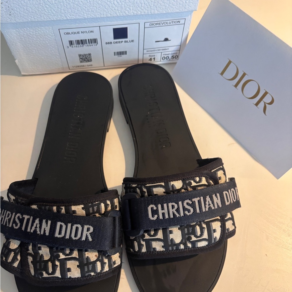 Dior Deep Blue Logo Slides - Picture 3 of 9